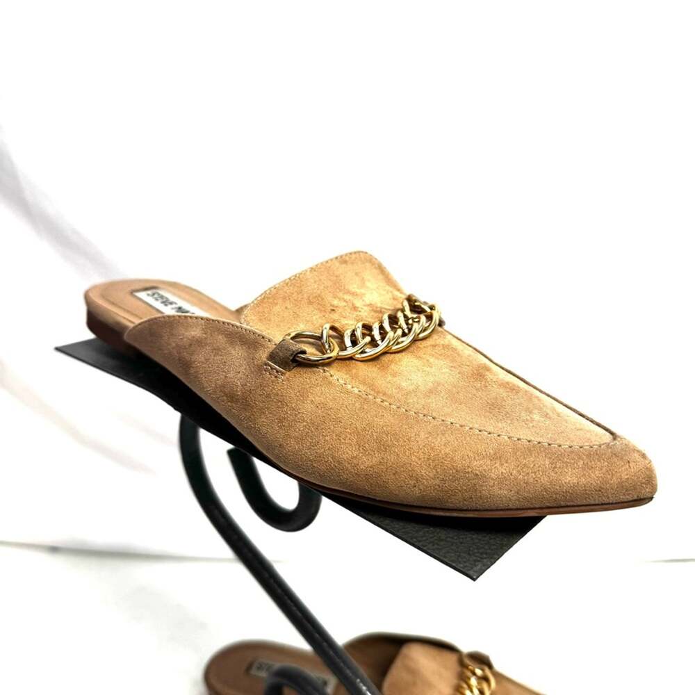 Steven Madden Favored Tan Chain Loafer Mules Flats Size 7.5